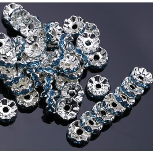 100pcs 10mm petals Silver Plated Interval bead Crystal Rhinestone Rondelle Spacer Beads per bag for jewelery making