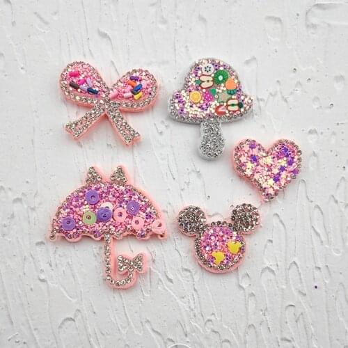 18Pcs/Lot Multi Style Pink Sequin Diamond Cat Head Appliques For Craft Clothes Sewing Supplies DIY Hair Clip Accessories