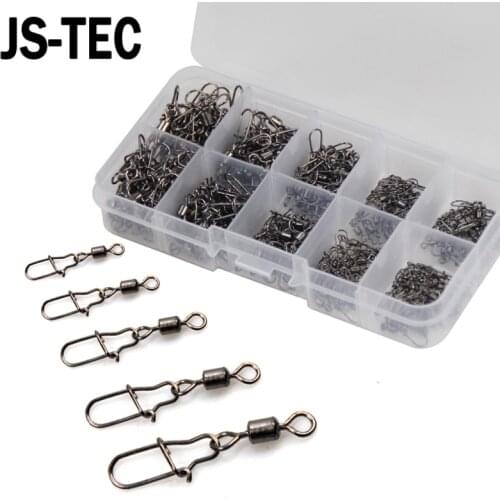 200pcs/ Set Fishing Connector Swivels Interlock Pin Snap 4#-12# Rolling Swivel For Fishhook Lure Fishing Accessories A054