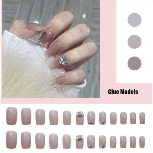 24pcs Natural Color Nail Extension Patch With Zirconia False Nail Set Waterproof Nail Art Supplies Nail Art SK88