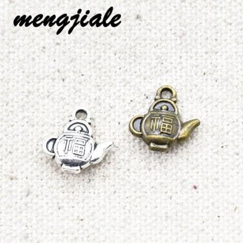 25pcs Wholesale Two Color 3D Kettle Charms Alloy Metal Pendants For DIY Handmade Jewelry Accessories Making 13*12mm