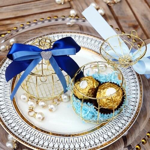 30pcs Mini Metal Gold Vintage Retro Bird Cage Candy Boxes Baby Shower Favor Gift Box For Guests Party Birthday Souvenir