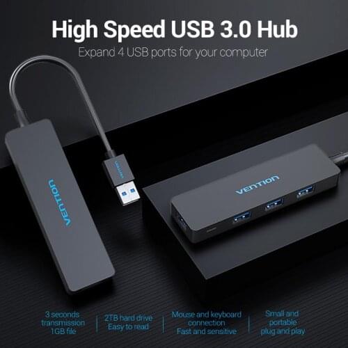 4-Port USB 3.0 Multi-interface Ultra Slim Data Hub for USB Flash Drives Laptop Notebook