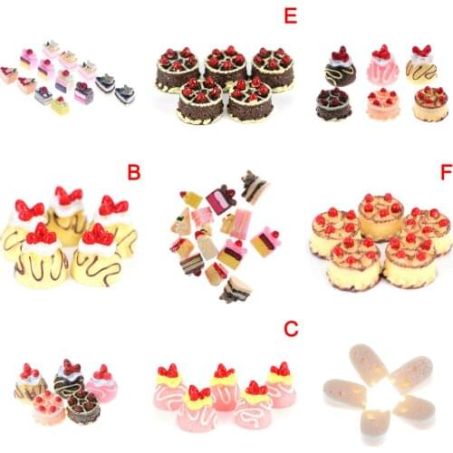 5pcs/set Simulation Mini Resin Cake Dollhouse Miniature Food Scene Model DIY Doll House Accessories Resin Cake Model