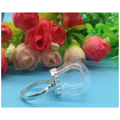 5pcss/lot 20*15mm glass globe dome with 15mm silver color small crown ring set glass bottle ring handmade jewelry supplies