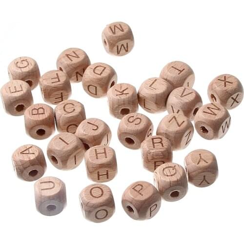 20pcs Natural Beech Wood Letter Beads Alphabet "A-Z" Spacer Accessories For DIY Baby Teether Chewing Pacifier Clip Supplier 10mm