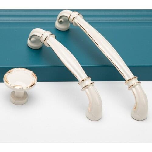 Ivory White Handle European-style Paint Cabinet Door Handle Round Shape Wardrobe Drawer Handle Furniture Hardware Single Hole