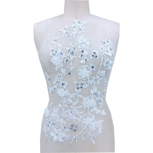 Handmade white Hot drilling Rhinestone beaded lace embroidery patch applique wedding dress bordados DIY Performance clothing