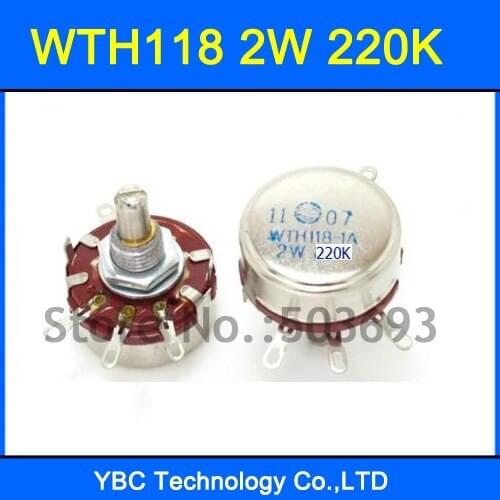 Free Shipping 10pcs/lot WTH118 1A 2W 220K Rotary Taper Potentiometer WTH118-1A
