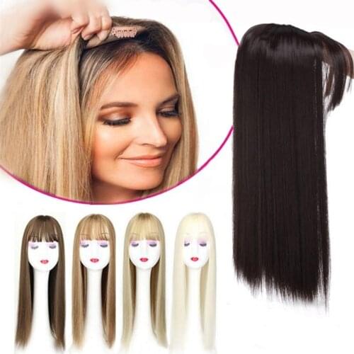 Gres Blonde Synthetic Hair Piece Women 3 Clips in Hair Extension with Bangs 22" Long High Temperature Fiber Brown/Grey/Black