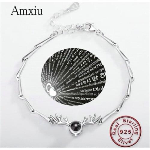 Amxiu 100 languages I love you projection Bracelets 925 Sterling Silver Bracelet Charm Bracelets for Women Girls Wedding Jewelry