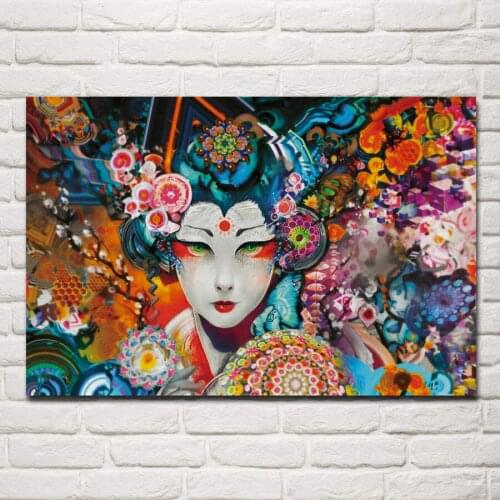 Colorl abstract japanese character geisha living room Home art Decor wood frame fabric Poster EX394