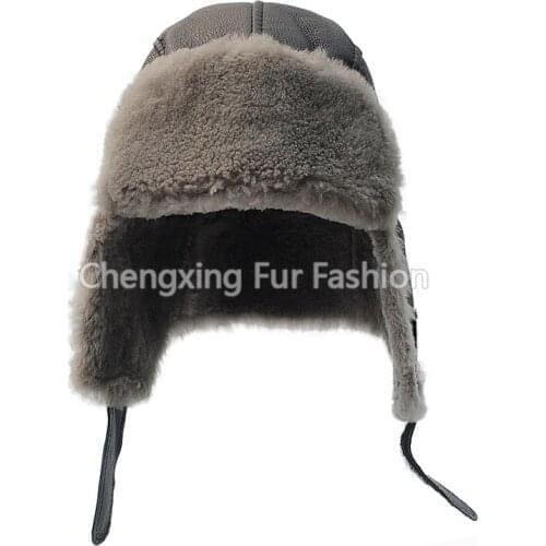 CX-C-265C European Earflap Design UnisexCap Genuine Shearing Sheepskin Fur Hat