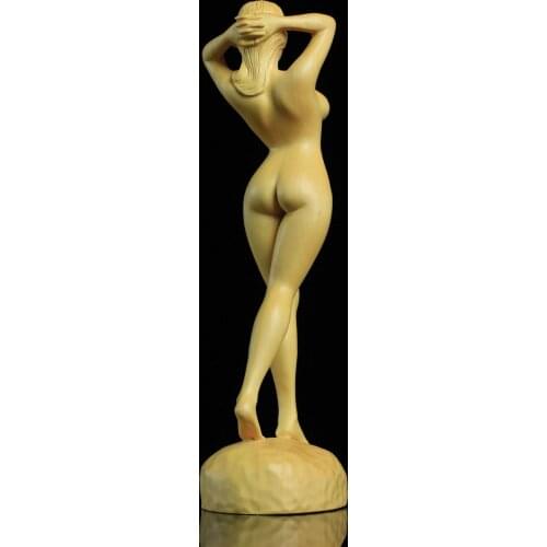 7 inch Wood | Wooden Euonymus japonicus Tibet Nepal Vintage beauty female women sculpture Hand Carving Statue Figure home decor