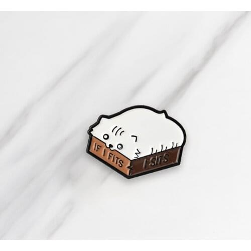 Cartoon Cat Box Enamel Brooches IF I FITS I SITS Button Pins for clothes Badge Fashion Cute Animal Jewelry Gift for girls kids
