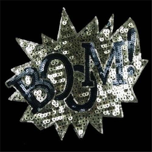 T shirt Women fashon patch sequins 27cm BOOM deal with it biker patches for clothing stickers 3d t shirt mens free shipping