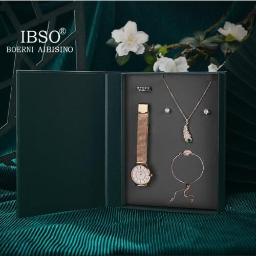 IBSO The Book Of Wishes Watch Set Gift For Women Rose Gold Elegant Jewelry Retro Design New Embossed Printing Japanese Movement