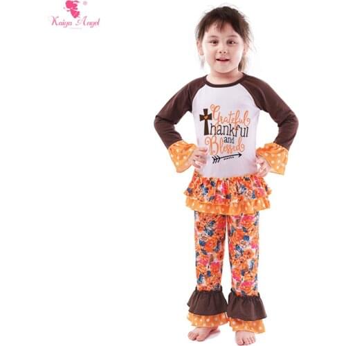 Kaiya Angel 2018 New Style Back To School Outfit Letter Print Top + Orange Cotton Pants Toddler Girls Autumn Clothing Set