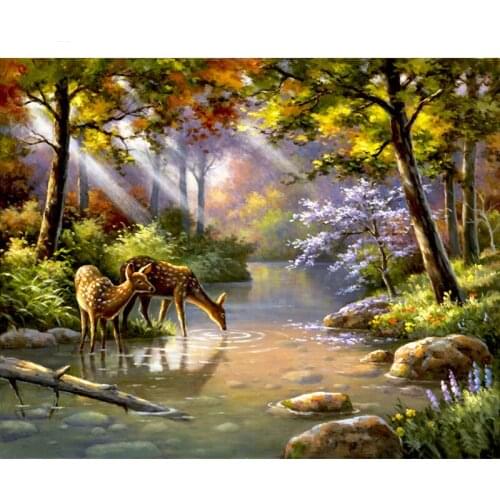 Painting By Numbers DIY Dropshipping 50x65 60x75cm Cute fawn in the forest Scenery Canvas Wedding Decoration Art picture Gift