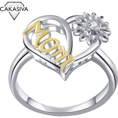 925 Silver Sunflower Heart Ring Love Mom Gift Jewelry Ring Wholesale Mothers Day Gift