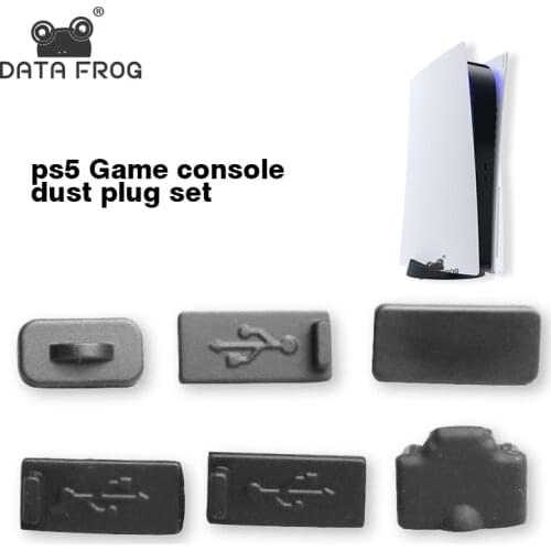 Data Frog 6pcs Dust Plugs Set for PS5 Host USB HDM Interface Anti-dust Cover Dustproof Plug for PS5 Game Console Accessories
