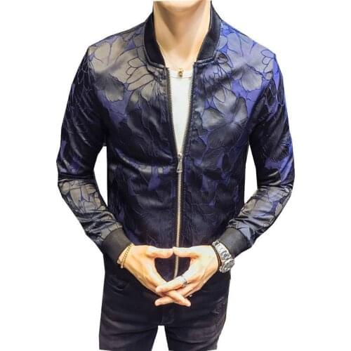 Royal Floral Jacket Patterns Blue Black 2018 Club Patty Baroque Bomber Jackets Men Jacquard Club Outfit Men Slim Fit 4XL