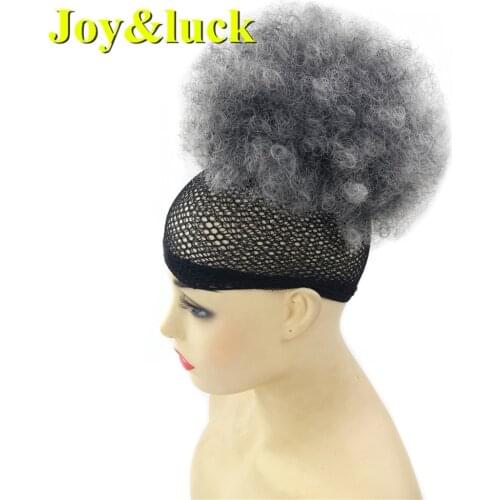Joy&luck Afro Kinky Curly Puff Chignon Short Hair Bun for Black Women Synthetic Drawstring Ponytail Wig Ombre Grey