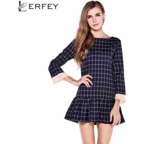 M-2XL Women Spring Autumn Dress Long Sleeve Casual Dresses Loose Plaid Cotton Blend Sexy Ruffles Mini Womens Clothing