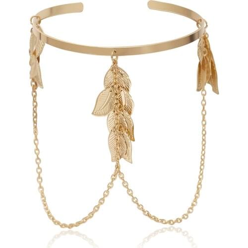 Chunky Thick Punk Trendy Geometric Jewelry Leaf Tassel Open Iron Arm Bracelets Bangles Fashion Chain Link Bracelets For Women