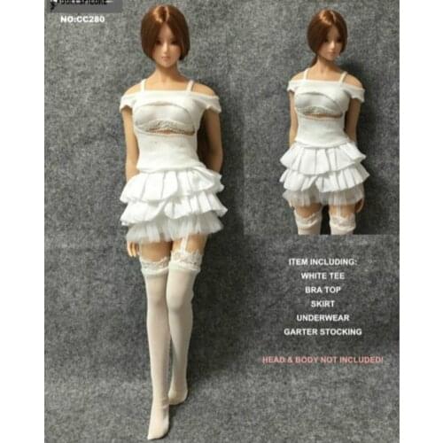 Mnotht 1/6 Scale White Tee Bra Top Skirt Underwear Garter Stocking suit Clothing set for 12in Phicen Tbleague Action Figure