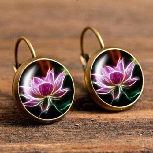 SUTEYI Henna yoga fashion earrings jewelry mandala flower handmade earring om symbol zen buddhism glass dome cabochon earings