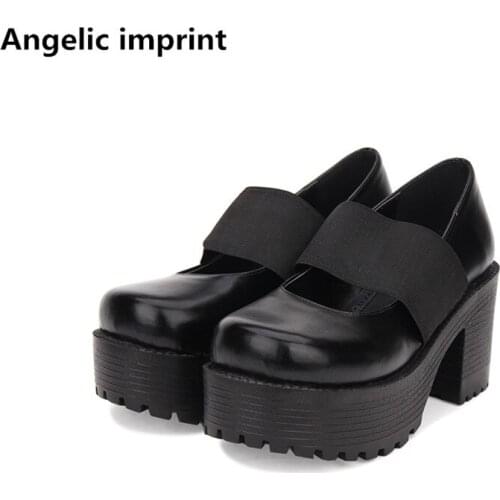 Angelic imprint fashion woman mori girl lolita cosplay punk shoes lady high thick heels pumps women princess dress party shoes
