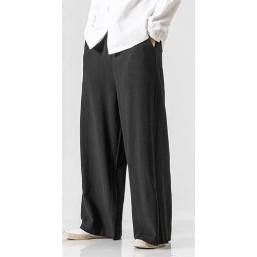 Mens Nature Cotton Linen Baggy Trousers Men Casual Solid Straight Loose Pants Plus Size Wide Leg Pantalon Hombre
