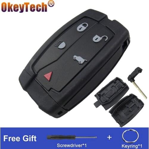 OkeyTech 5 Buttons Car Smart Remote Control Key Shell Cover Case Fob For Land Rover Freelander 2 Discovery Auto Key Replacement