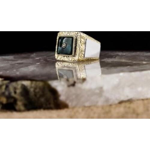 Zircon 925 Silver Engraved Traditional Handmade Turkish Signet Ring Jewelry Gift for Women Men