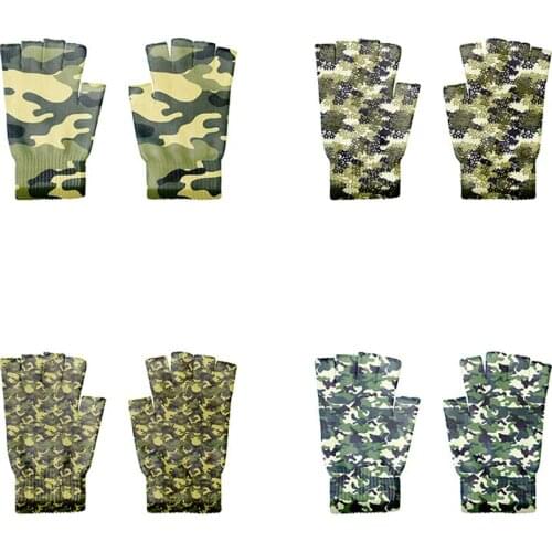 Printing Army Green Camouflage Knitted Fingerless Gloves Cool Autumn Spring Ridding Fishing Work Gloves Adult Tactical Gloves