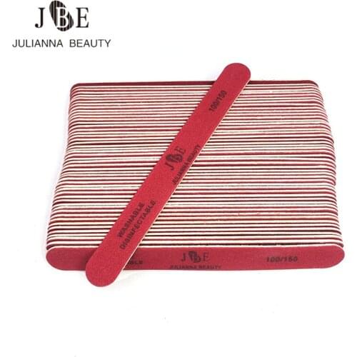 100Pcs/lot 100/150 Red Nail File Wooden Sanding Buffer Block Pedicure Manicure UV Gel Nail Polish Pro Nail Files Artificial Nail