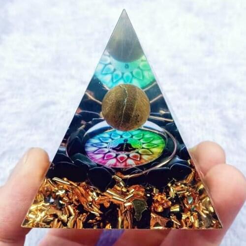 Orgonite Pyramid 60mm Buddha of the Tathagata With Obsidian Natural Cristal Stone Orgone Energy Healing Reiki Chakra Multiplier