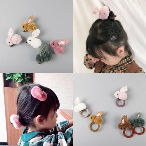 Hot Cute 3D bunny plush rabbit ears hairpin hair ring female head rope children Styling tool