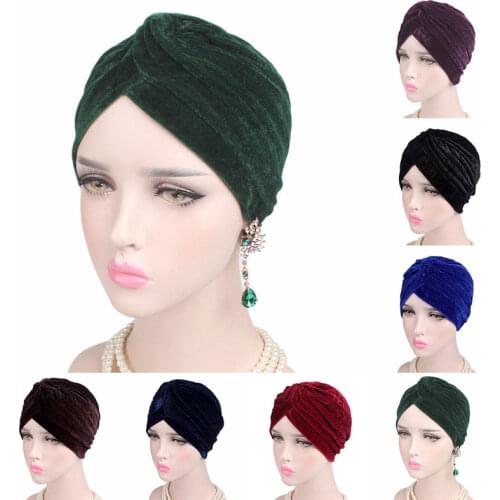 Fashion Women Hijab Velvet Chemo Cap Headband Muslim Turban Headband Bandanas for Women Headwrap Women Muslim Hijab Scarf