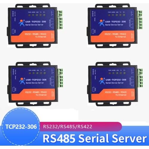 4PCS USR-TCP232-306 Industrial Serial port RS232/RS485/RS422 to Ethernet TCP/IP Server converter for building automation system
