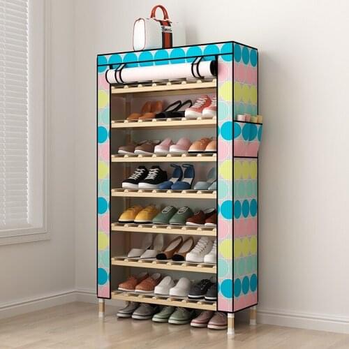 Solid wood reinforced simple shoe cabinet dustproof windproof multi-layer household shoe rack at the door washable indoor