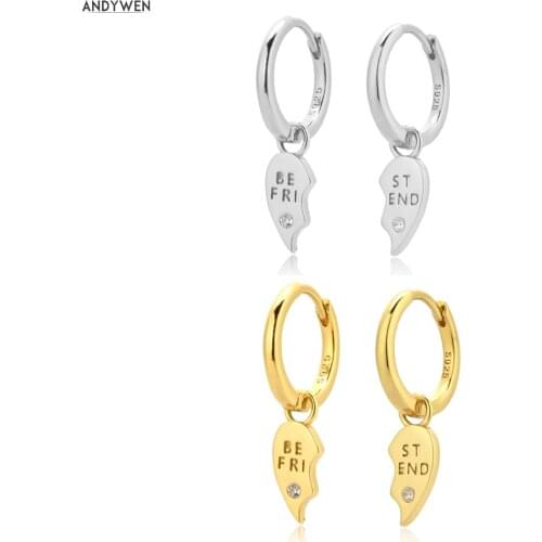 ANDYWEN 925 Sterling Silver 8.5mm Heart Best Friend Love Dangle Charm Drop Earring Women Fashion Luxury Jewelry Fine Circle