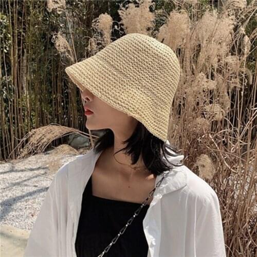 Women Fisherman Hat Hand-woven Beach Hat Bucket Female Fashion Straw Casual Vacation Summer Sunscreen Hats For Women