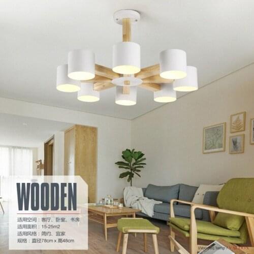 Nordic modern wrought iron solid wood E27 chandelier for bedroom kitchen living room bedroom restaurant personality chandelier