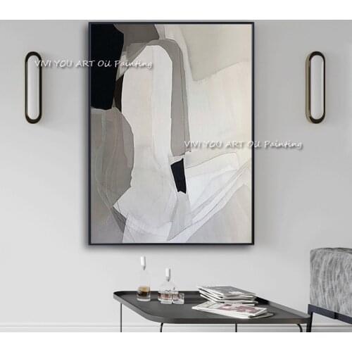 The High Quality Handmade Simple Minimalist Oil Paintings On Canvas Black White Wall Art Pictures For Living Room Decoration