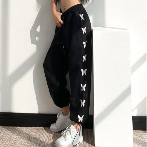 Butterfly print Hosen Frauen Elastische Taille jogging Loose Hohe Taille BF Casual Trousers Little feet pants deportivo jogger