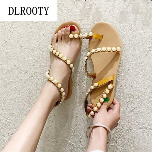 Women Sandals Flip Flops 2019 New Summer String Bead Fashion Rome Slip-On Shoes Flats Slides Solid Casual Female Plus Size