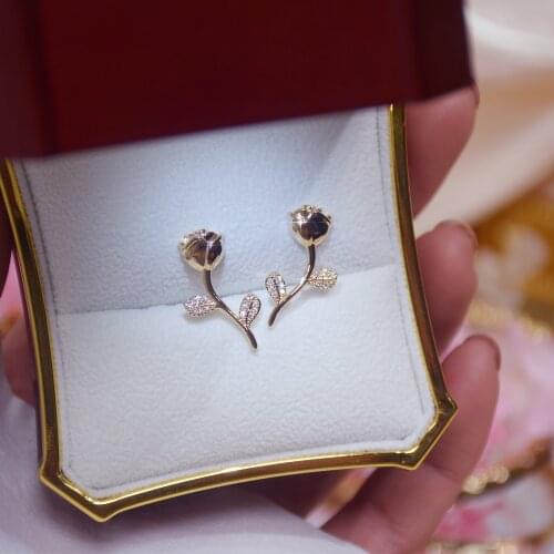 14k Real Gold Plated Fashion Jewelery Crystal Metal Rose Flower Exquisite Cute Earrings for Woman Holiday Party Elegant Earring