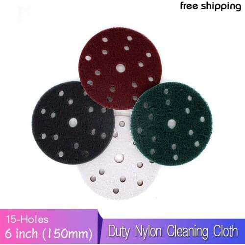 15PCS 6 Inch 15-Hole Multi-purpose Flocking Scouring Pad 240-800 Grit Industrial Heavy Duty Nylon Cloth for Polishing & Grinding